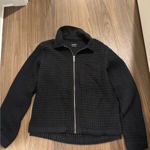 Women's Black Waffle Knit Shirt Jacket